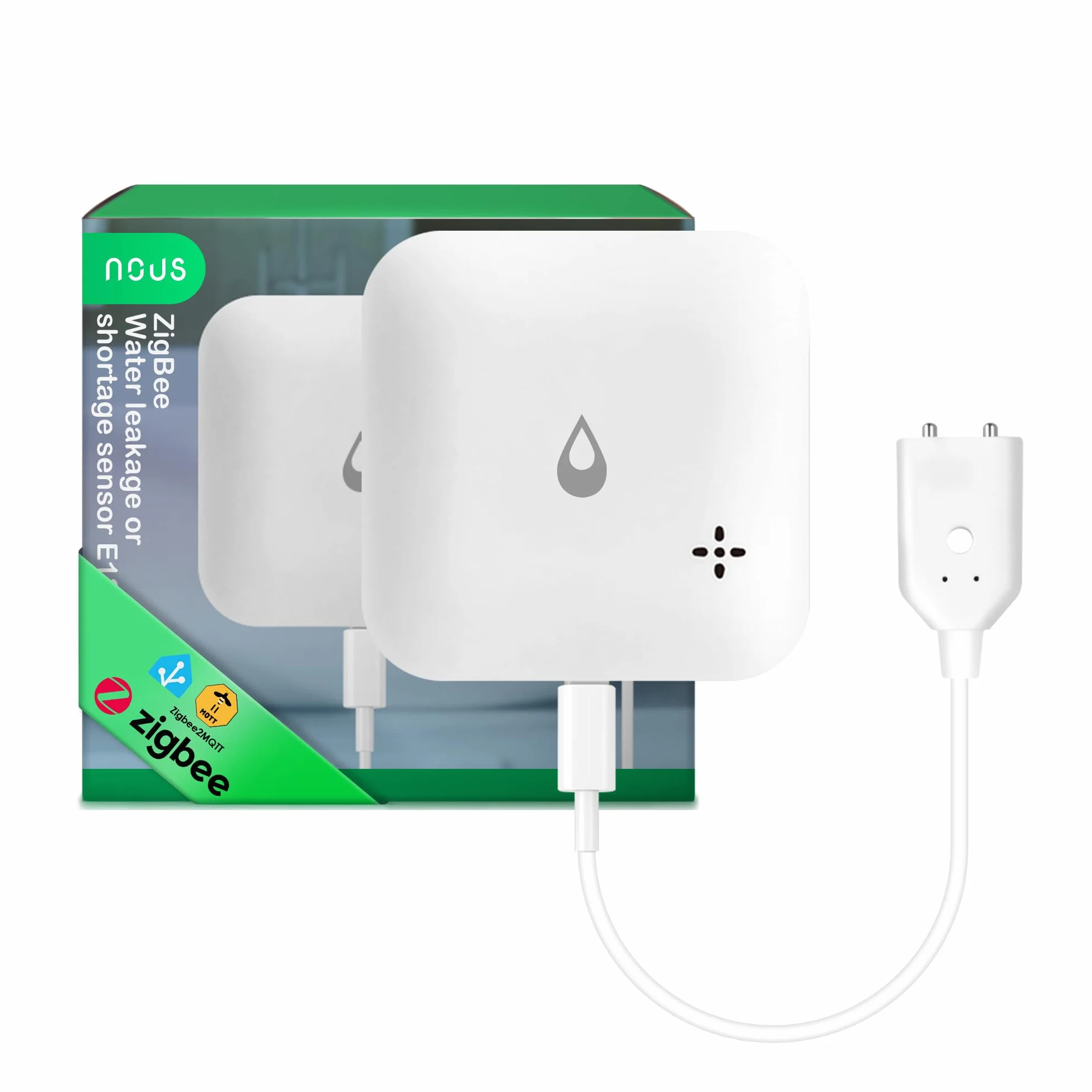 Nous ZigBee Capteur d'eau E13 pour Fuite ou Manque d'eau, Alarme 80 DB, Notification d'application, IP66, Fonctionne avec Piles (2 x AAA), Compatible avec Alexa, Google Home, hub ZigBee nécessaire