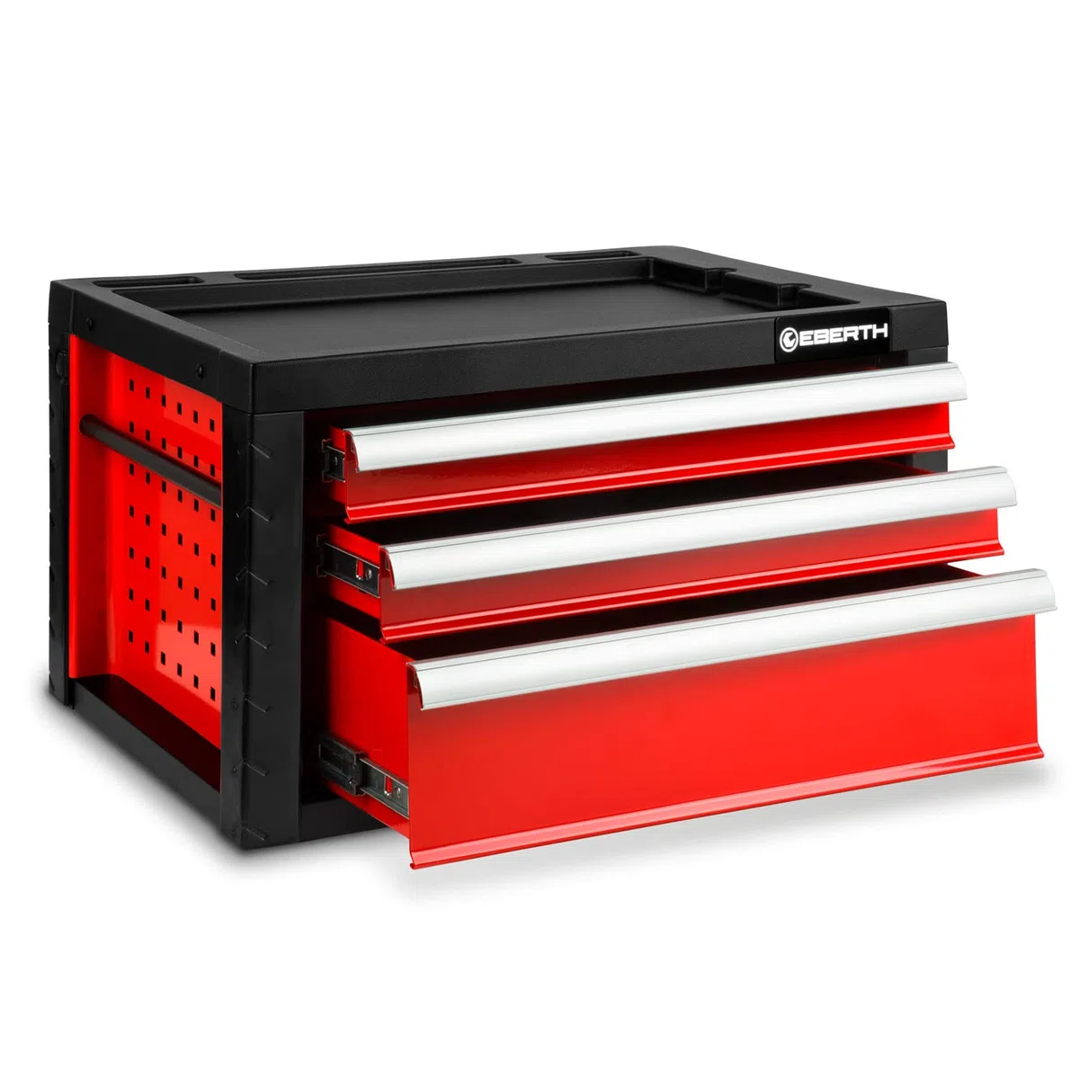 EBERTH Caisse à Outils Vide, Armoire à Outils métallique avec 3 tiroirs, Rails télescopiques sur roulements à Billes, Extension Totale, verrouillable avec 2 clés, revêtement par Poudre Rouge