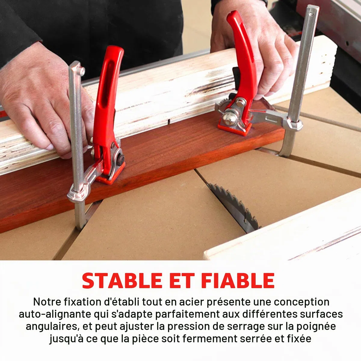 Lot de 2 serre-joints à levier avec poignée à levier, serre-joint de table en acier, pince de table fixe avec mécanisme coulissant, virole à blocage rapide avec capacité de 160 mm et profondeur de