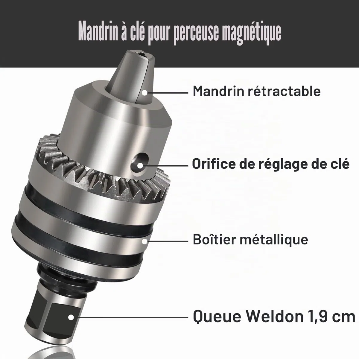 Mandrin à couronne dentée 3-16 mm, mandrin B16 avec clé de mandrin, adaptateur de mandrin avec tige Weldon de 19 mm, accessoires de tour pour perçage