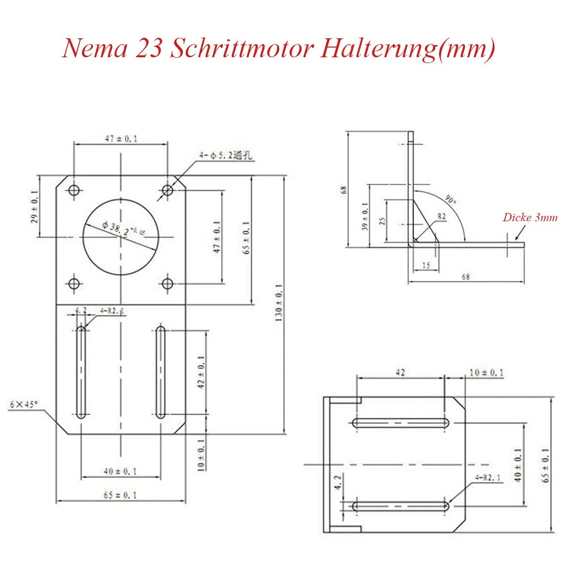 RATTMMOTOR Nema 23 Lot de 4 supports de moteur pas à pas plats de 57 l avec vis en aluminium/acier, NEMA 23 (4 pièces)