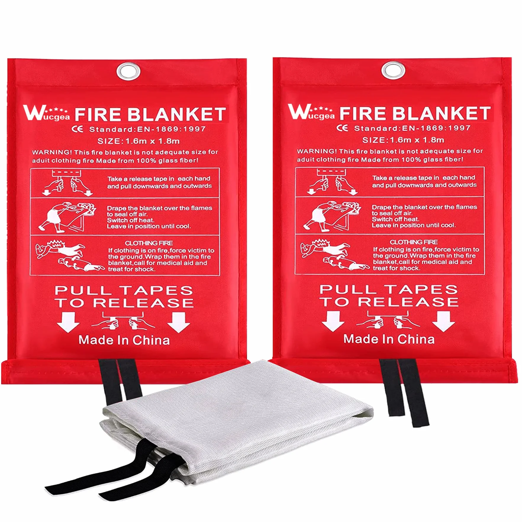 Couverture Anti feu de Survie - 160 x 180 Couverture Anti-feu en Fibre de Verre d'urgence pour la Survie Protection Ignifuge et Isolation Thermique, Applicable à Cuisine, Barbecue, Camping（2 Paquet）