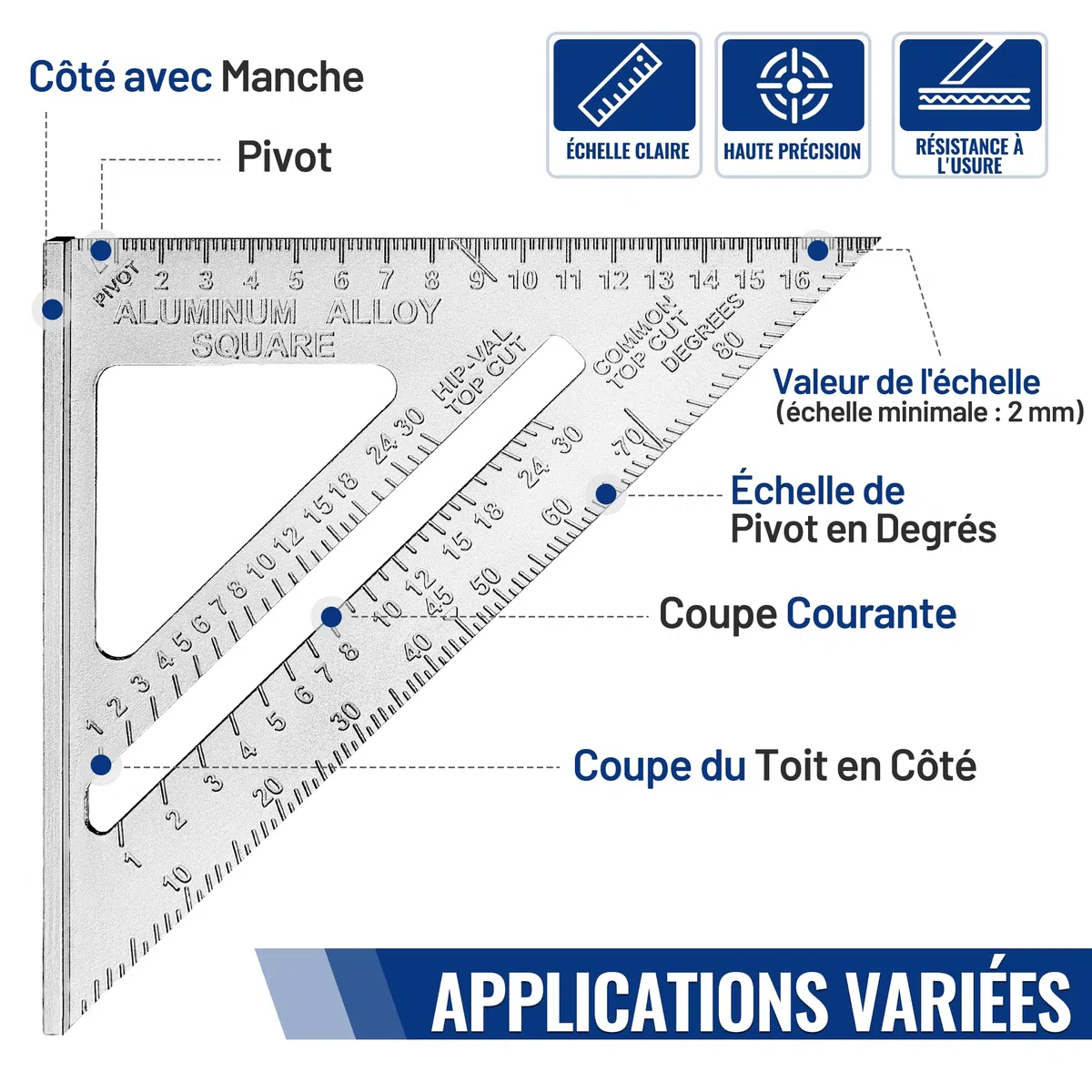 WORKPRO Equerre Menuisier 300 mm et Equerre Charpentier Triangulaire 180mm, Equerre Combinée avec Niveau à Bulle en Acier Inoxydable, Ensemble d'Outils d'Equerre pour Bricolage, Outillage, Menuiserie