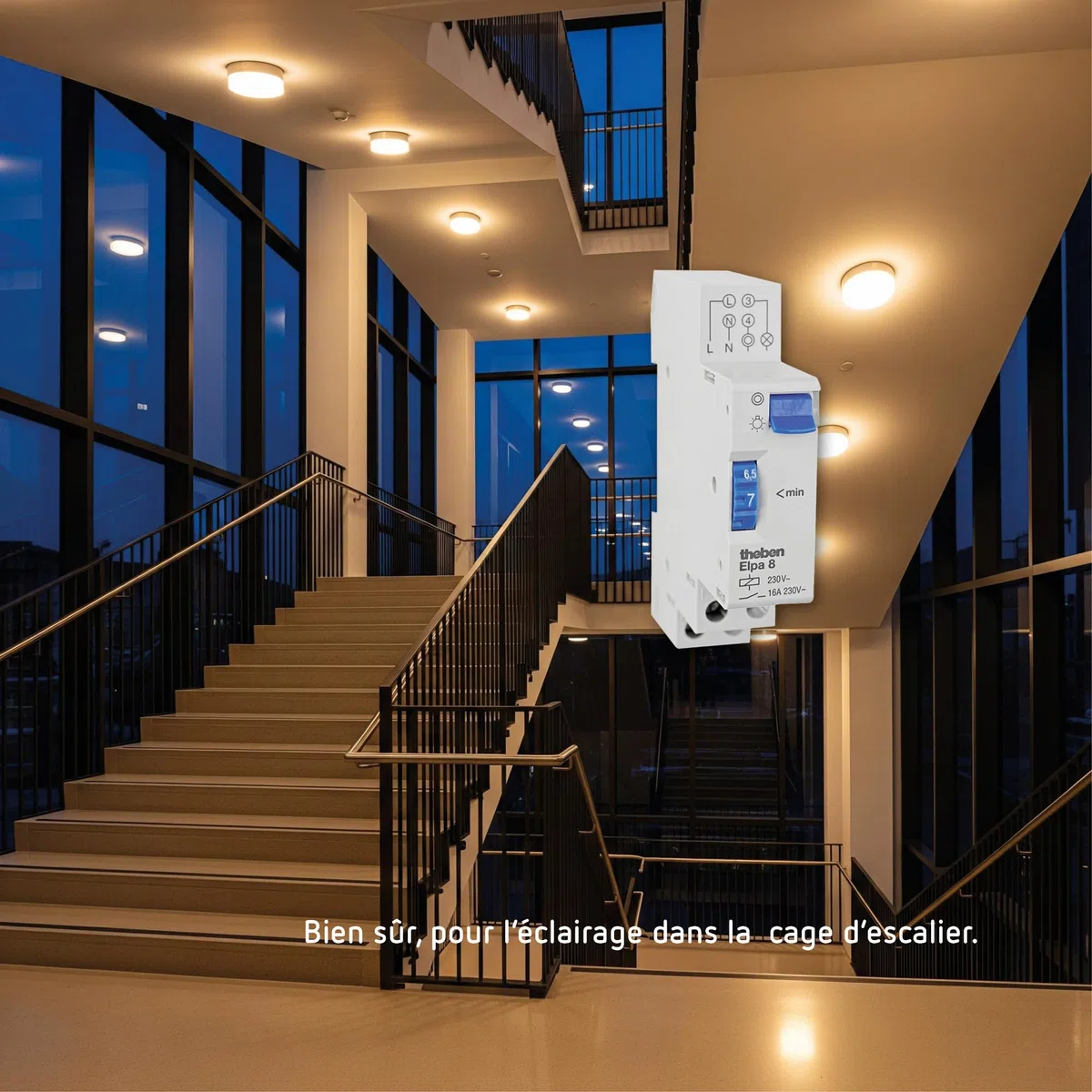 Theben ELPA 8 0080804 - Minuterie d’escalier électromécanique, TLZ, Aucune consommation de Courant au Repos, 3 Fils, 4 Fils, possibilité de réarmement, 300 W LED (Version française)