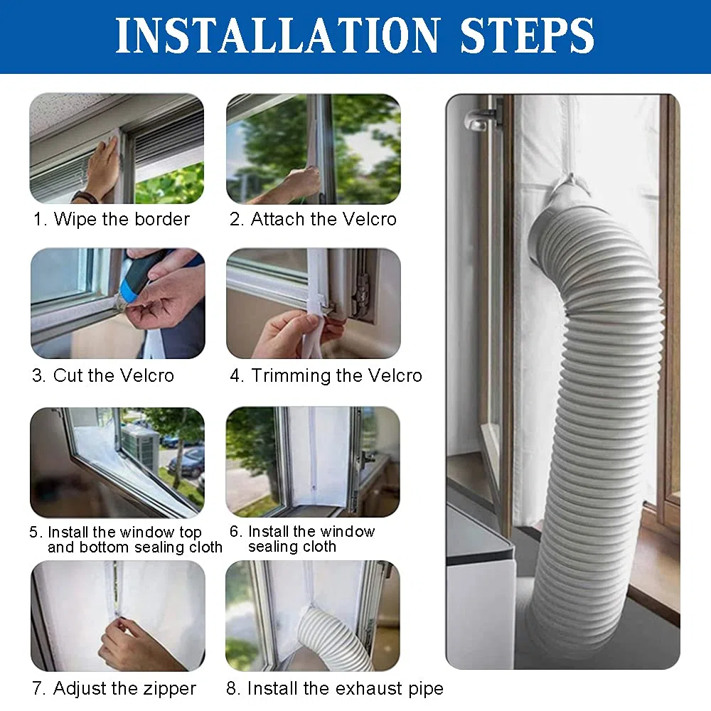 Kit Calfeutrage Climatiseur Mobile Porte Fenetre 300-560cm, pour Climatiseurs, Sèche-linge et Déshumidificateurs Tuyau évacuation Calfeutrage Fermeture éclair, Facile a Installer (porte 90x210 cm)