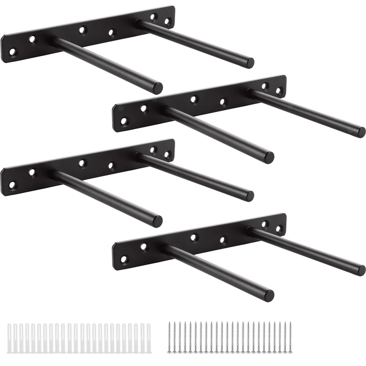YOUNTHYE Support Etagere Invisible 4 PCS 200x145MM Double Tube Noir Fixation Robuste pour Etagere Murale avec 24 Vis 60MM