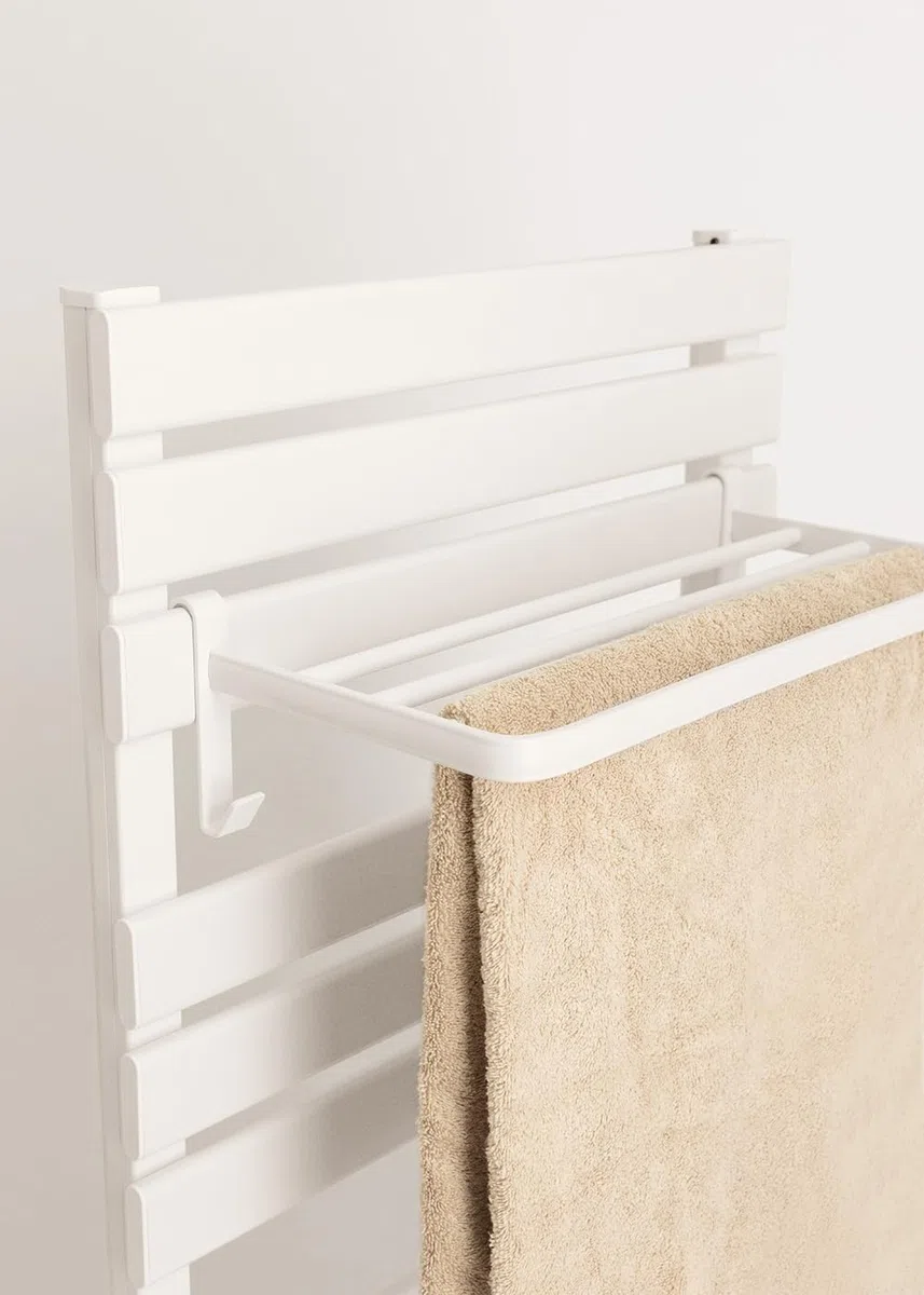 CREATE/Etagère avec Crochets et 3 Barres pour Porte-Serviettes Blanc/Etagère supplémentaire, Permet de Suspendre Les Serviettes, 46x23x2 cm