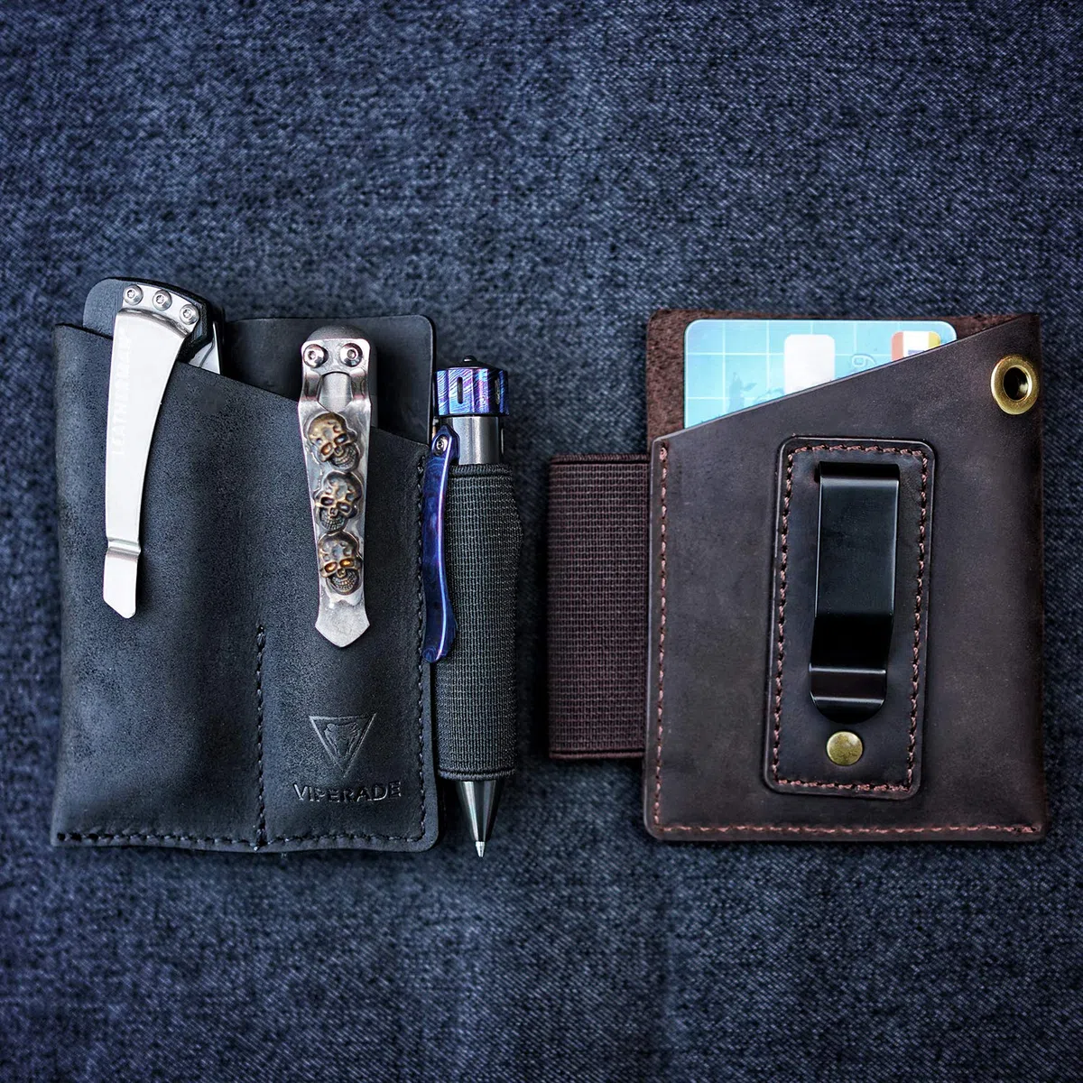 VIPERADE PJ12 EDC Gaine en Cuir Multi-Outils, étui à Outils, Gaine de Couteau, Gaine de Lampe de Poche pour for Leatherman, Gaine de Couteau Multi-Outils avec 2 Poches