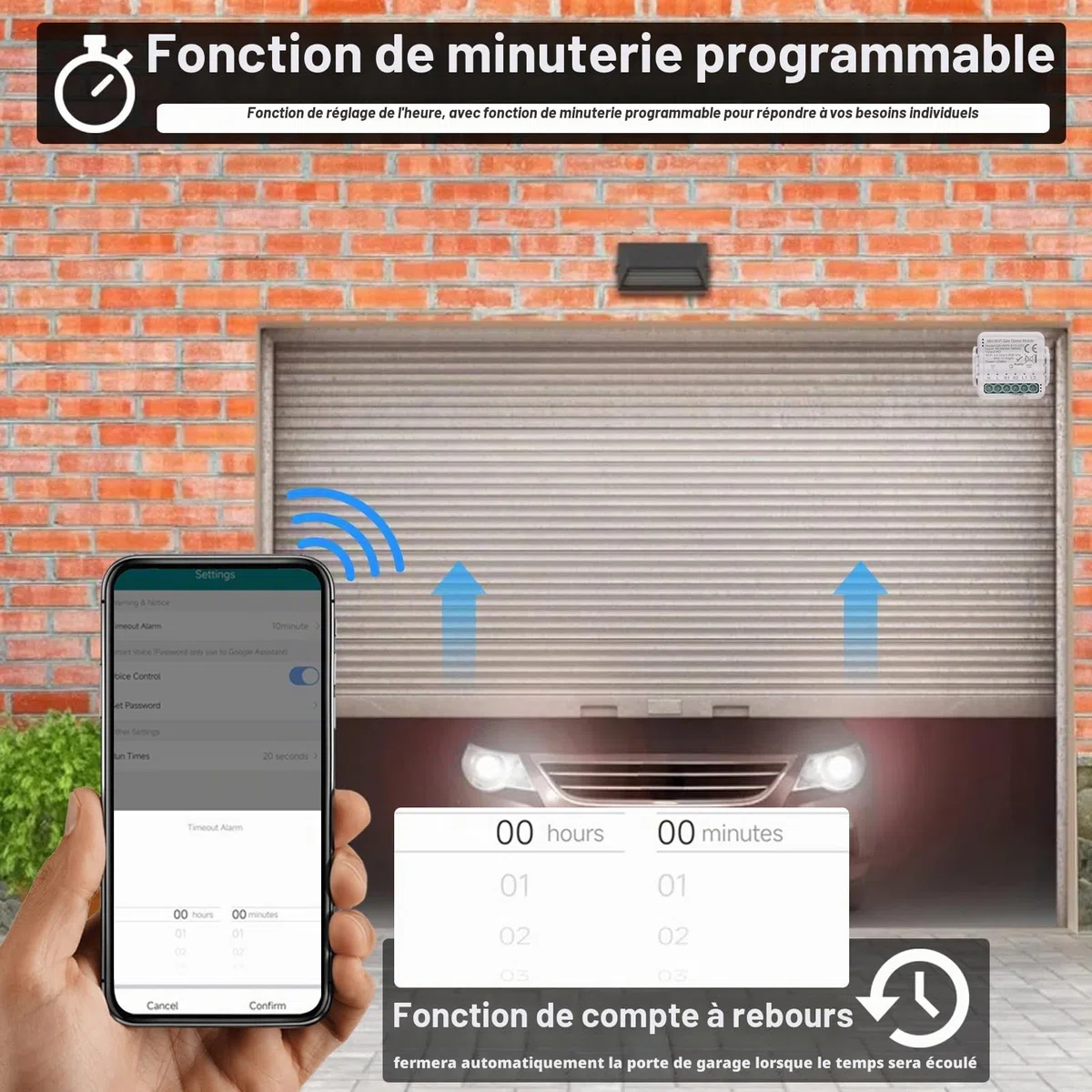 Module de porte de garage intelligent Wifi, ouvre-porte à commande vocale logicielle avec fonction minuterie et télécommande, interrupteur de porte de commande sans fil pour la