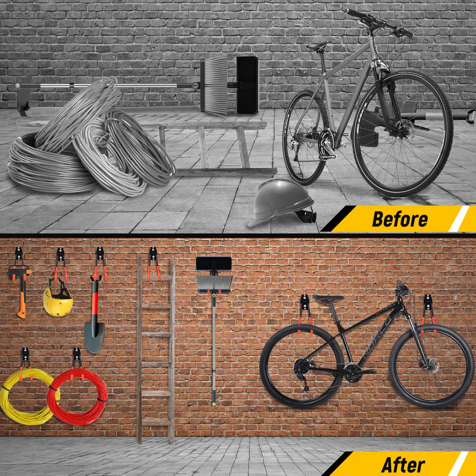 Lot de 4 Crochet Mural Garage, Long Crochet de Rangement Garage, Crochet Garage Charge Lourde pour Organiser les Outils de Garage, les Outils électriques, les Chaises, les Vélos, les Cordes
