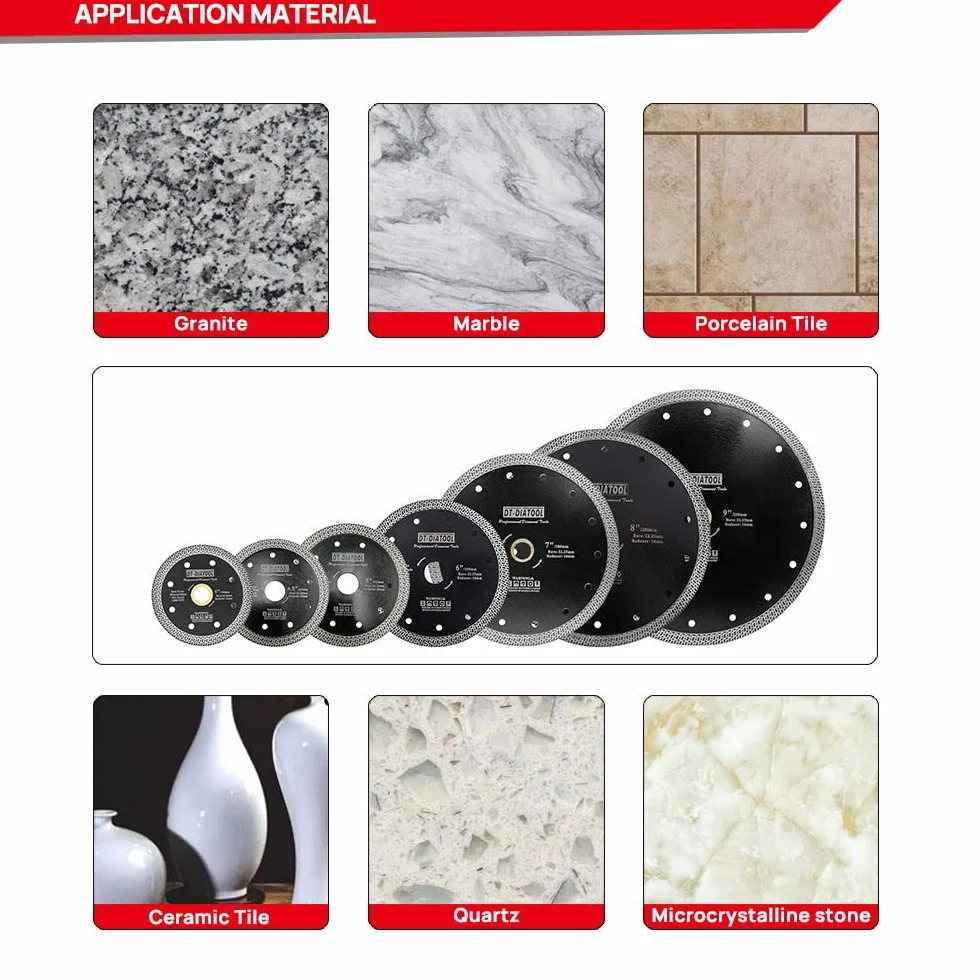 DT-DIATOOL Disque à Tronçonner Diamante 180 mm x 22,23 mm/16 mm Lame de Scie avec Maille Turbo pour Porcelaine Tuile Marbre Céramique Granit
