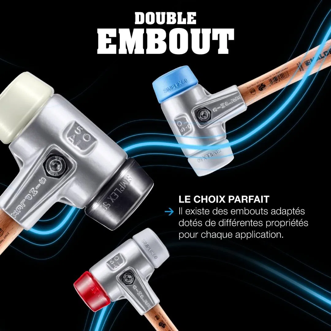 Maillet SIMPLEX, TPE moyen/nylon; avec boîtier en aluminium et manche en bois | D=30 mm | 3138.030