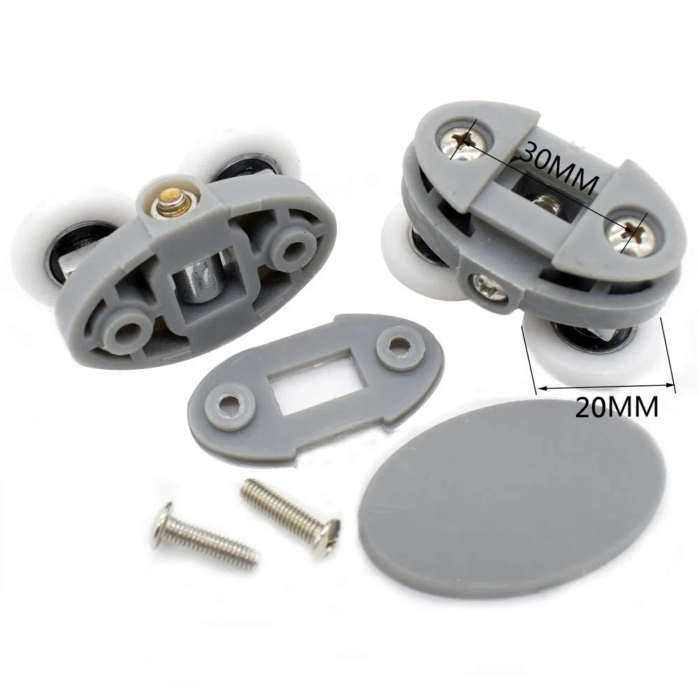 Lot de 4 roulettes doubles pour porte de douche - Diamètre : 20 mm - Distance : 30 mm