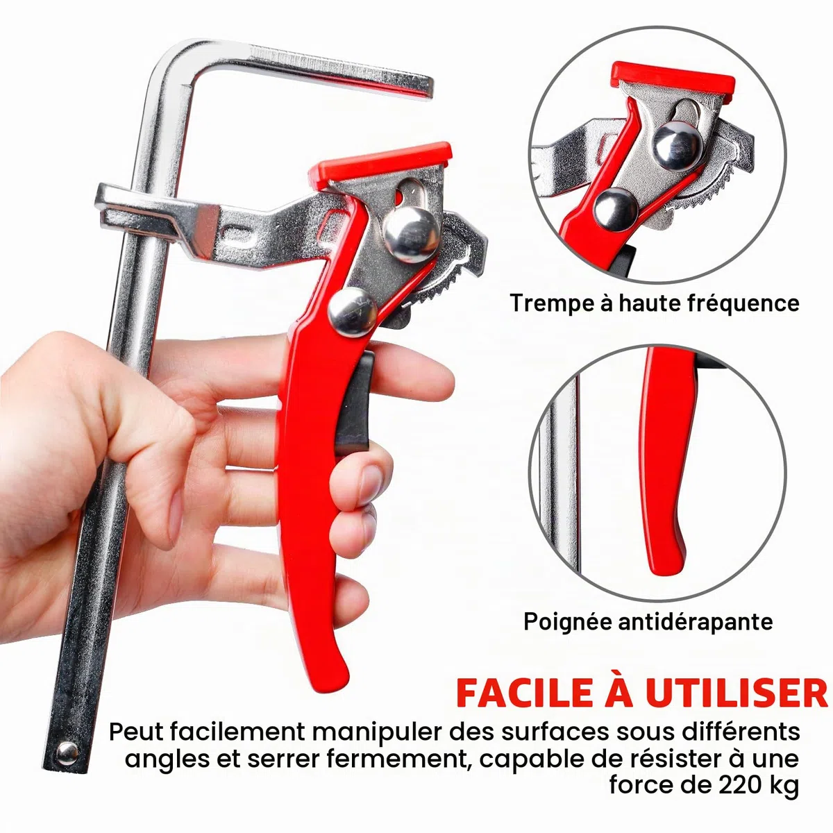 Lot de 2 serre-joints à levier avec poignée à levier, serre-joint de table en acier, pince de table fixe avec mécanisme coulissant, virole à blocage rapide avec capacité de 160 mm et profondeur de