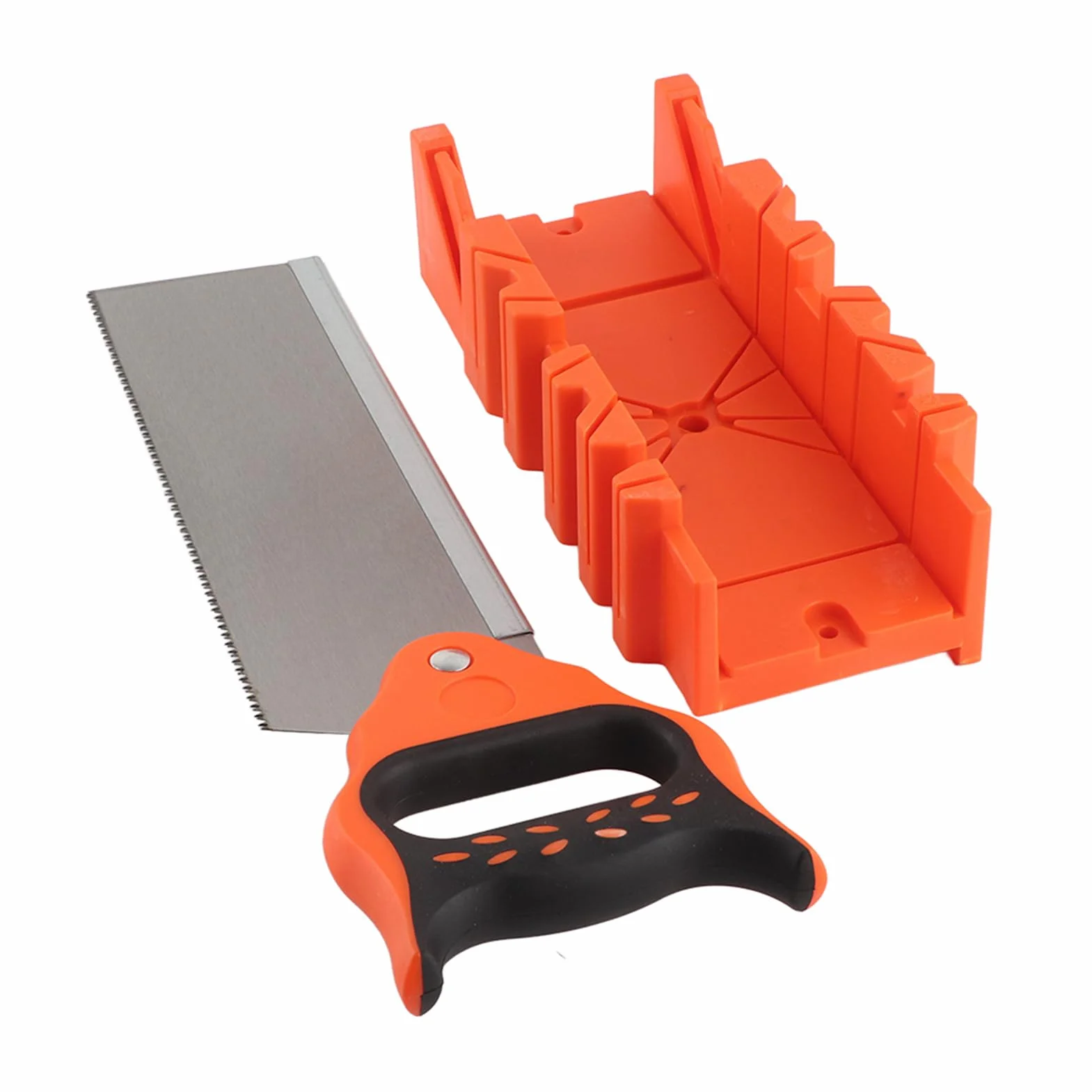 Boîte à onglets serrage multiple 12 pouces, scie arrière 14 pouces, coupe angles 90, 45 et 22,5 degrés, comprend scie