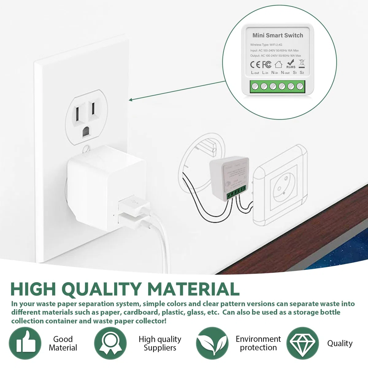 GAOUTO Lot de 6 modules intelligents - Mini interrupteur Wi-Fi 2 voies - Compatible Alexa et Google Assistant - Interrupteur Smart Life - Conducteur neutre nécessaire