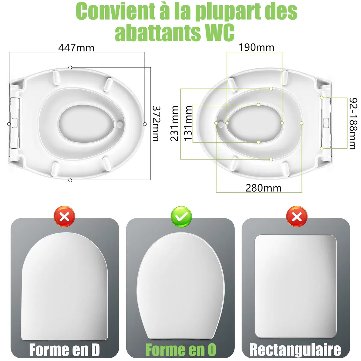 Himimi Abattant WC, Familial Cuvette Toilette avec Siège Enfant Magnétique, Frein de Chute et Charnière Réglable, Lunette WC pour Adultes et Enfants, Forme O, Blanc (447mm x 372mm x 55mm)