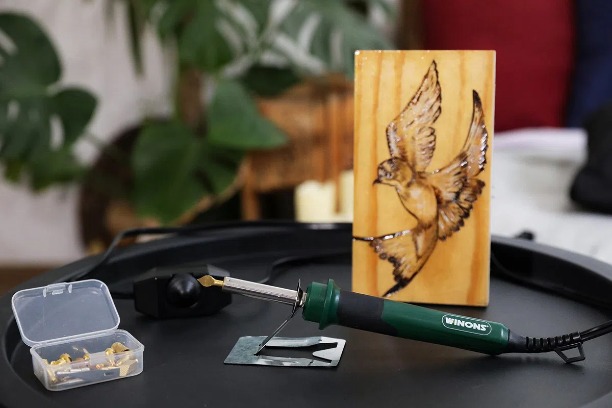 WINONS Fil Chaud Découpe Polystyrène Avec Régulateur de Température WHK0006, Coupe-Plastique à Couteau Chaud avec Buses Pour Pyrogravure sur Bois et Fer à Souder (Lot de 26)