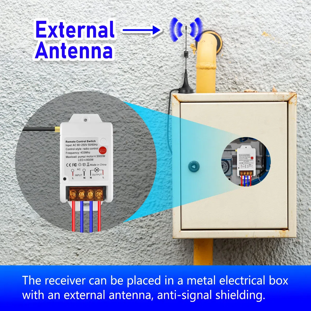DieseRC Interrupteur de Télécommande de Pompe Moteur sans fil Récepteur Relais AC 230V 220V 3000W et 2 émetteurs Plage de Contrôle Jusqu'à 100~300 mètres pour Lumières Pompe à eau Moteur