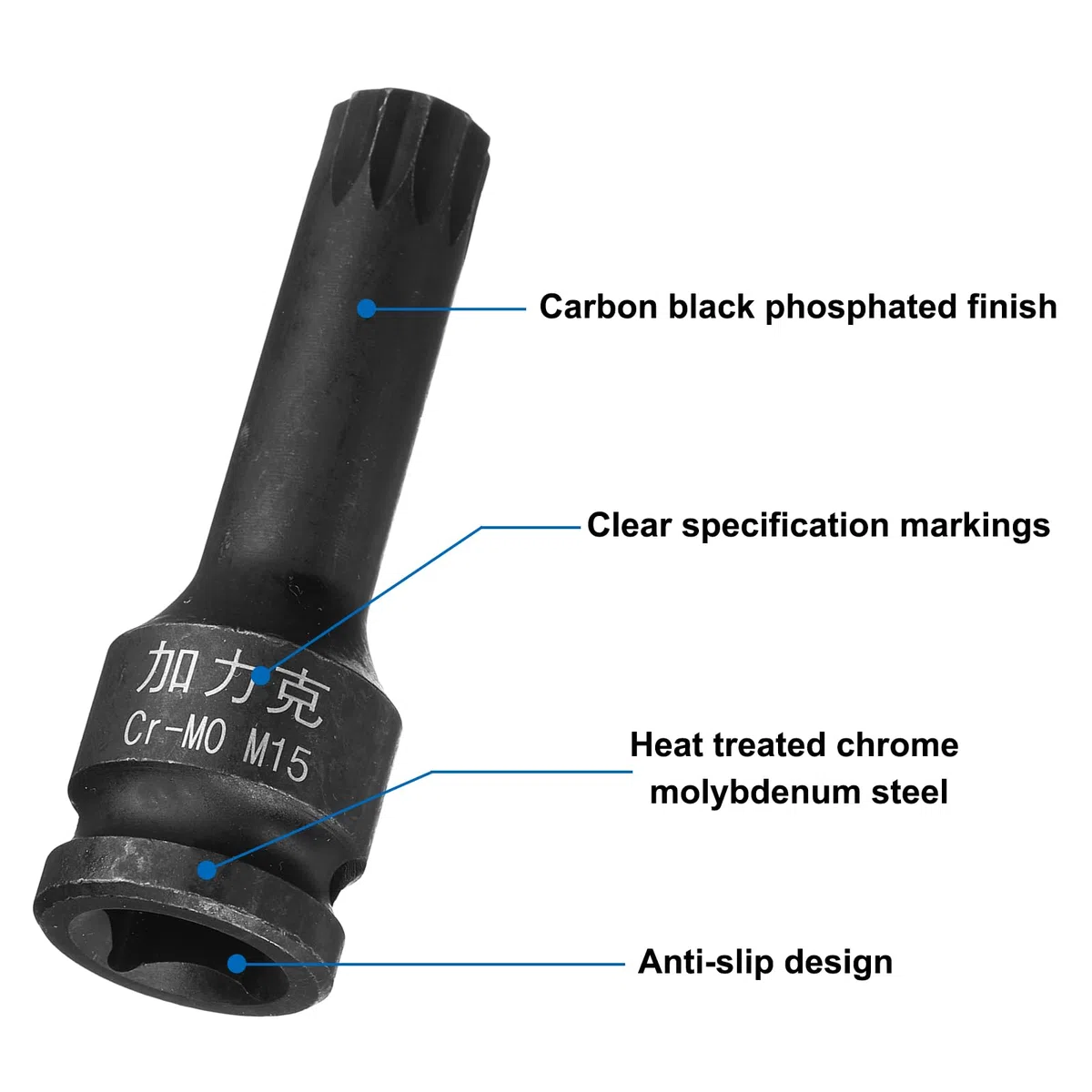 sourcing map Lot de 2 douilles à choc triple cannelure carrée M15 (15 mm), longueur métrique de 7,6 cm, utilisation en acier CR-MO avec visseuses à percussion ou cliquets manuels