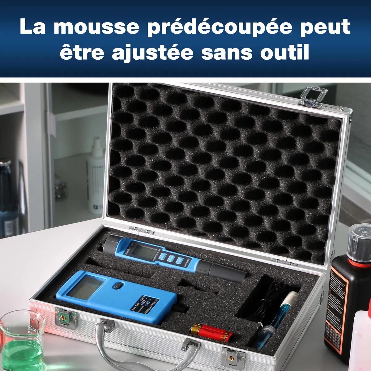 PeakTech 7255 – Mallette Universelle pour Instruments de Mesure, Mallette Robuste en Aluminium, Compartiment à Outils, Rembourrage en Mousse, Verrouillable, Anti-Poussière, M - 295 x 195 x 70 mm