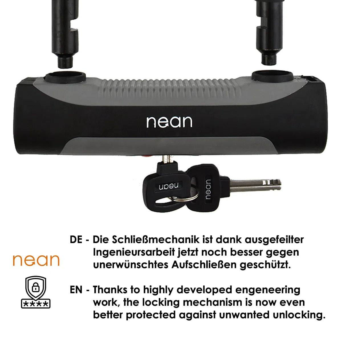 Cadenas Nean à anse pour vélo et moto, en acier massif - Avec un support et 2 clés - 180 x 245 mm
