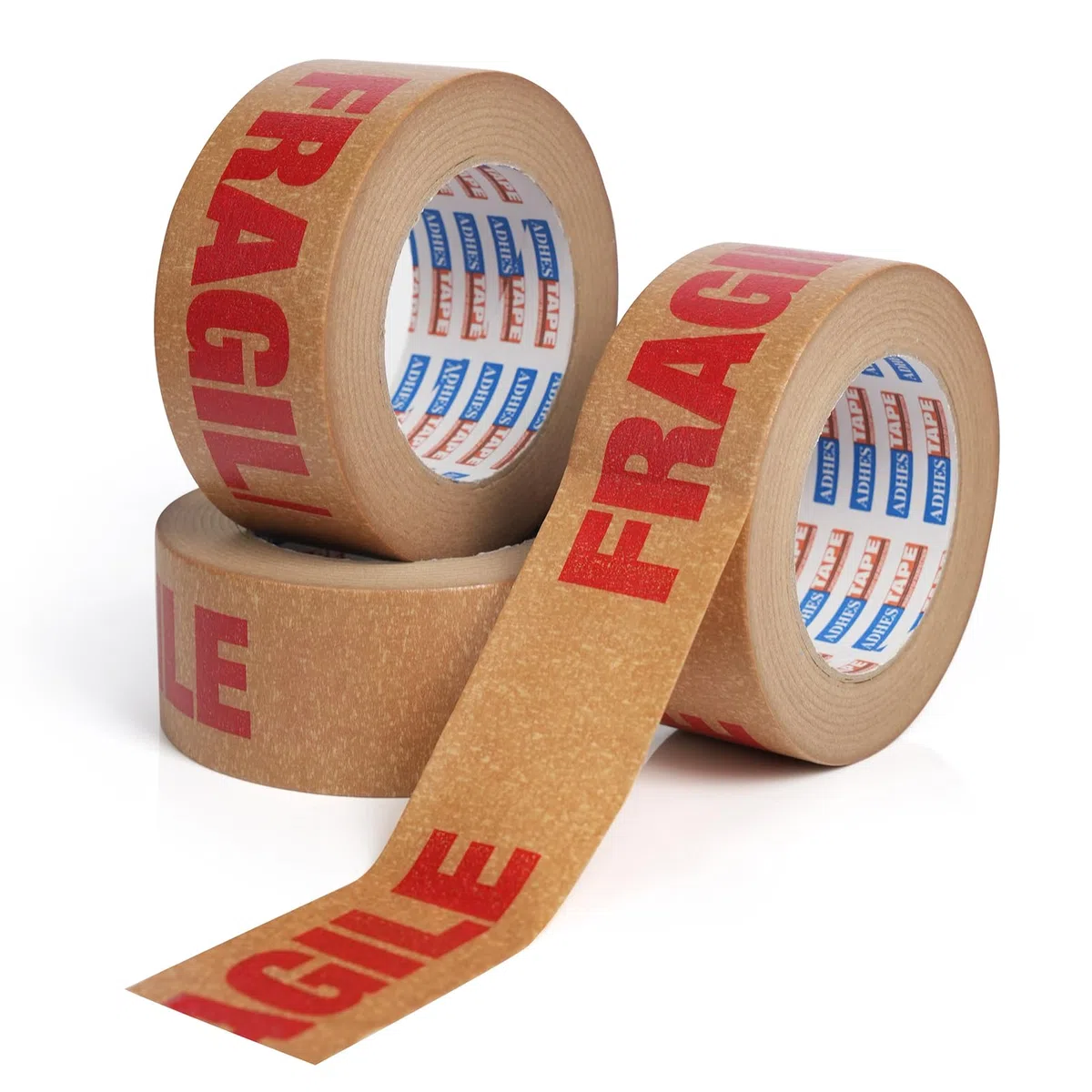 ADHES 3rolls Ruban Adhésif Fragile pour boîtes ruban Kraft brun entièrement recyclable pour un emballage en papier écologique robuste pour les déménagements et les objets fragiles