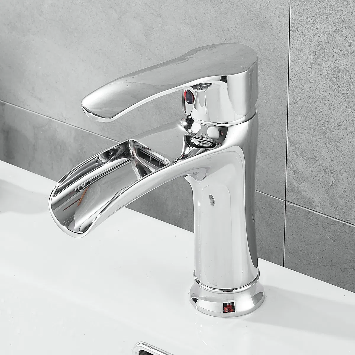 SHUNLI Robinet Salle de Bain Chromé, Mitigeur de Lavabo Cascade, Robinet Lavabo Design Elégant Robinetterie en Laiton (Chromé)