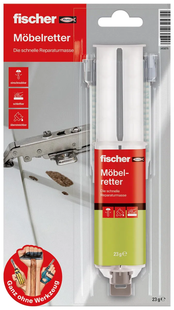 fischer Mastic de réparation pour charnières et chevilles déchirées, convient pour le bois et les matériaux de construction en dalles, 23 g (25 ml)