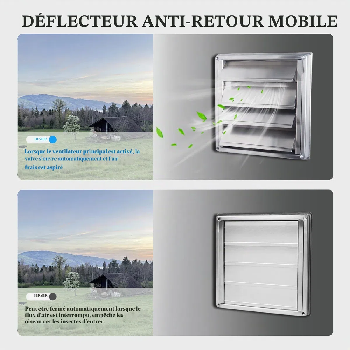 150mm Grille de ventilation, 304 inox Clapet anti-retour Grille de protection contre les intempéries, Grille de ventilation avec moustiquaire,Aeration INOX, pour tuyau VMC et gainage etc