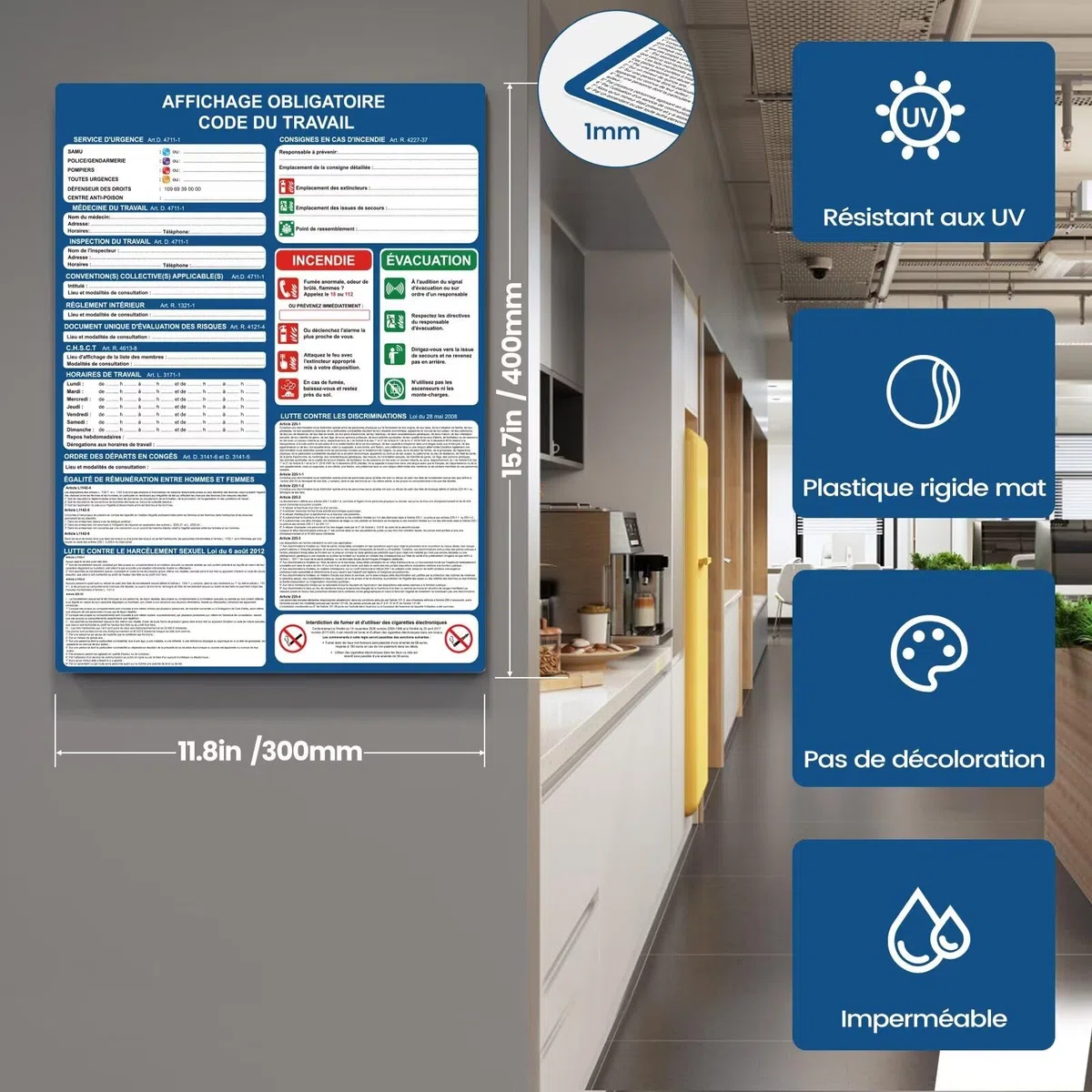 Panneau Code du Travail 2026 - Affichage Obligatoire - 400 x 300mm - Plastique PVC Rigide de 1 mm avec Dos Auto-Adhésif - Résistant aux UV - Conforme droit du travail
