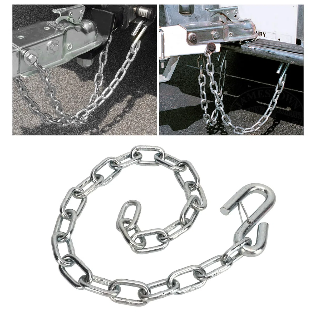 Chaîne de Sécurité pour Remorque, Chaînes de Sécurité Robustes de 3500 LB avec Double Pince à Ressort Crochets en S Câbles Métalliques de Remorquage pour Remorque RV