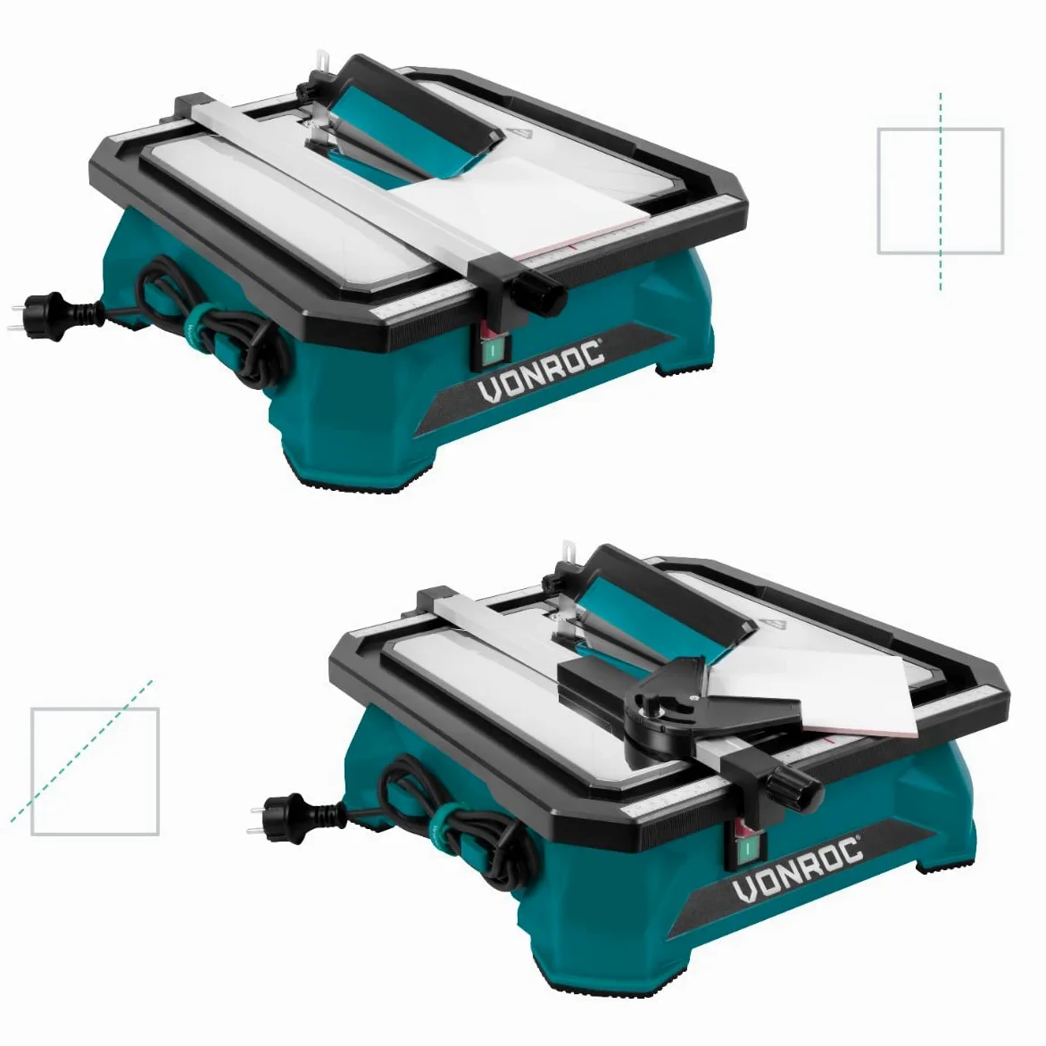 VONROC - Coupe-Carreaux Électrique Filaire 650W - Lame Ø180mm - Réservoir d'Eau Intégré - Plan de Travail 43 x 43 cm