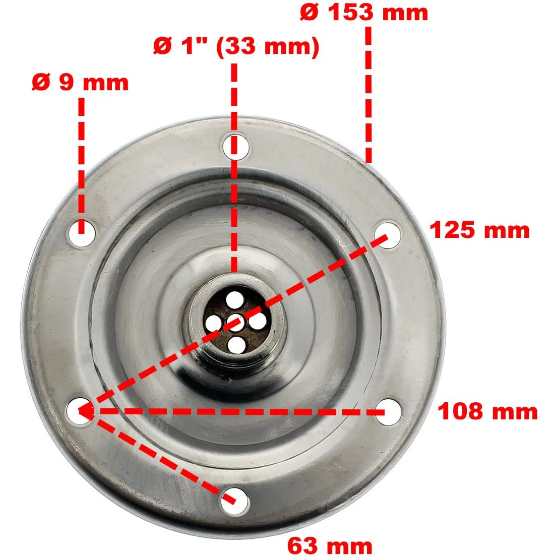 Bride 1' (33 mm) en INOX pour réservoir à Pression et surpresseur 24, 50 et 100 litres