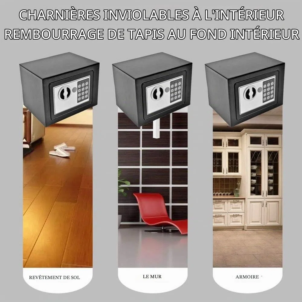 Coffre Fort de Sécurité Numérique Électronique, 4,6L Coffre-fort avec 2 clés d'urgence, Deux Boulon de Verrouillage, Coffre Fort Mural Pour Bureau, La maison, Hôtel, 23cm x 17cm x 17cm, Noir