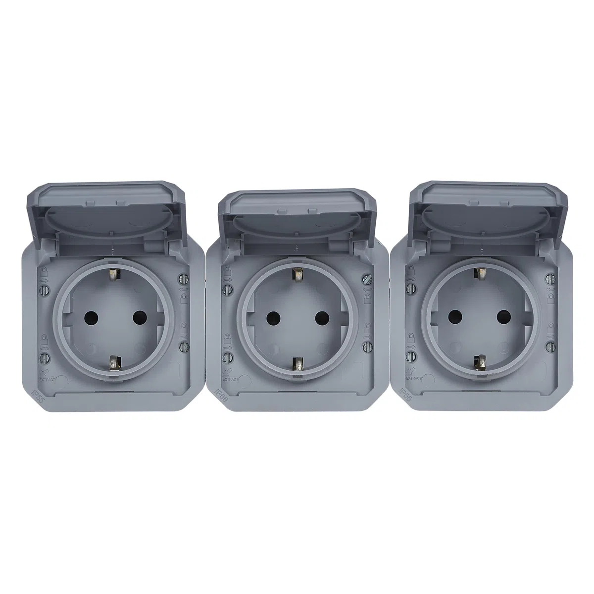 LEGRAND, Plexo New 069578L Prise pour pièces humides, 3 prises, Schuko St., avec couvercle à charnière, protection tactile, pré-câblée, horizontale, I