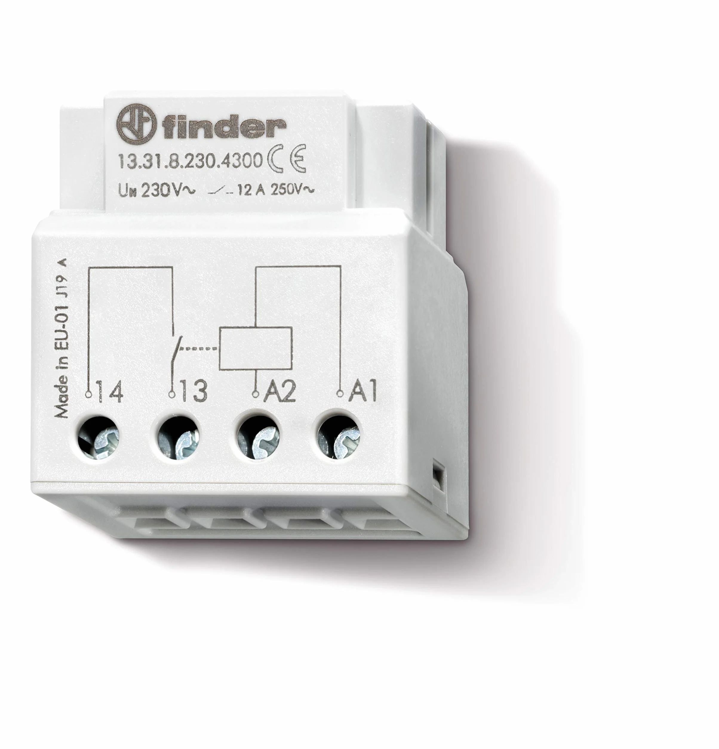 Finder 133182304300PAS Relais à encastrer en Boîte/Derrière Boîte à boutons 1 NO 230 Vac 12 A sous 250 Vac1