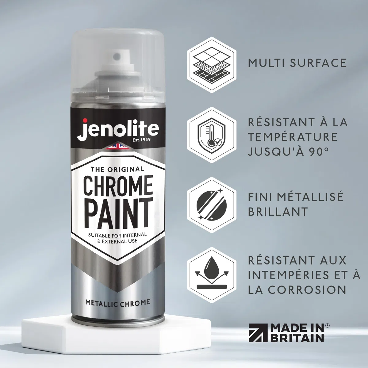 JENOLITE Vaporisateur Bombe de peinture chromée lisse - Convient pour l'intérieur et l'extérieur - 400 ml