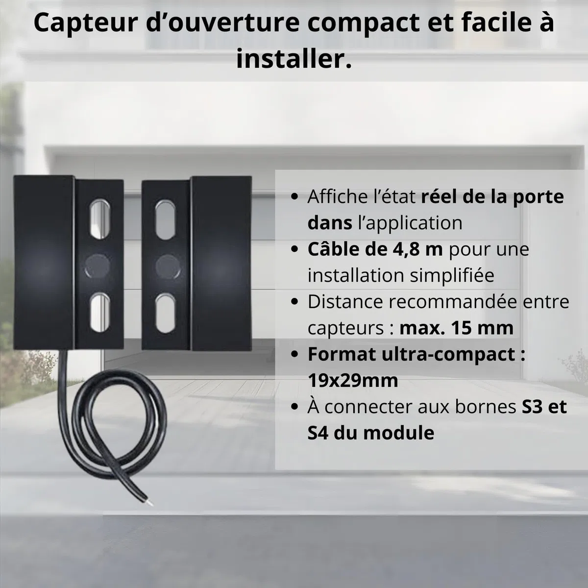 Sone Smart One Ouvre Porte de Garage Connecté WiFi 2.4GHz – Module WiFi Portail Électrique avec Capteur d’Ouverture 480cm – Tuya Smart Life, Alexa, Google Home, Home Assistant – 230V
