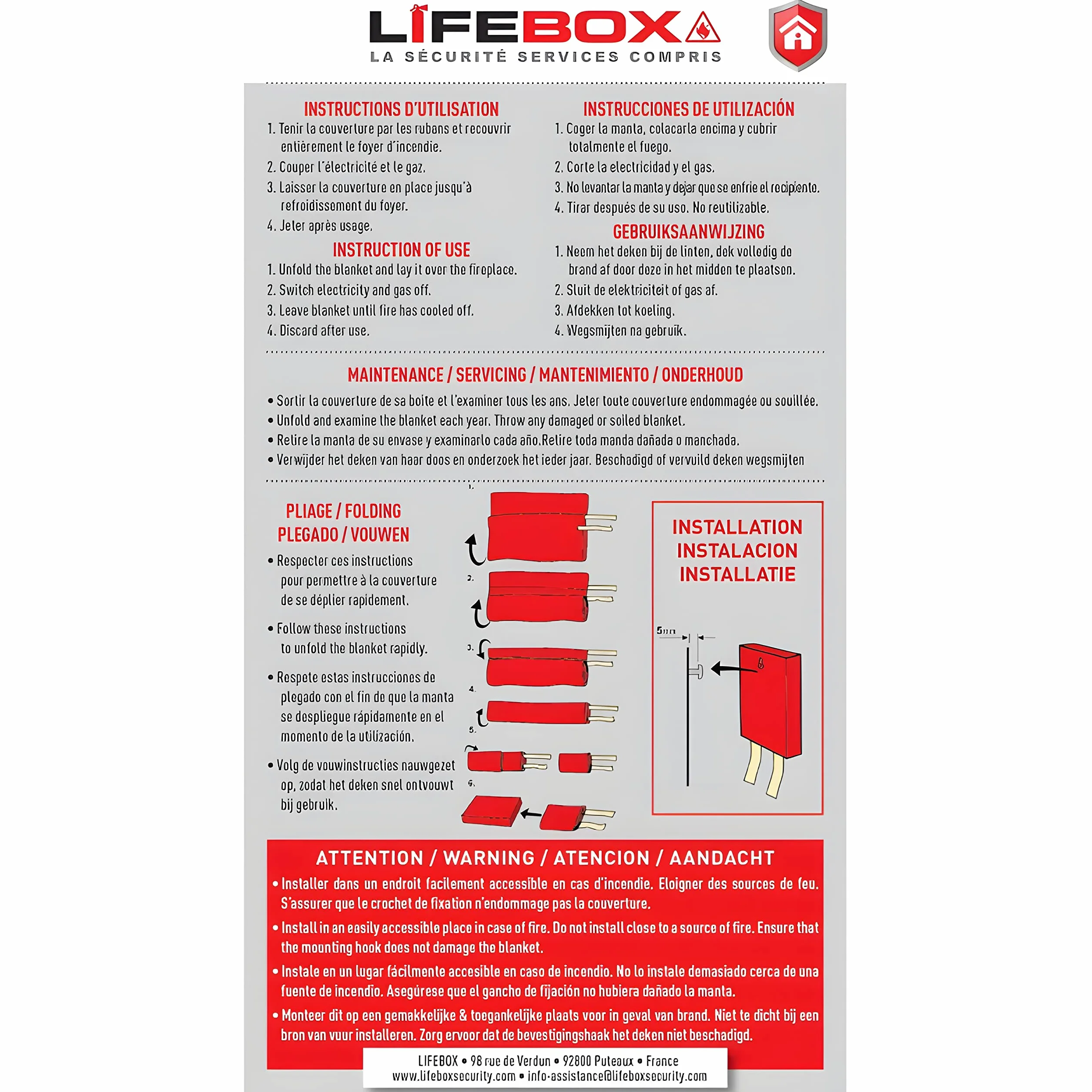 Couverture Anti-Feu 1,2m x 1,8m Lifebox
