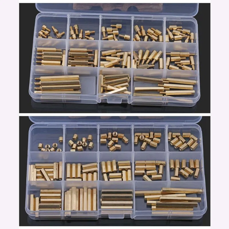 50 Pièces M5 Entretoise en laiton Vis Extrémité unique Mâle Femelle Fileté Hex Standoffs PCB Carte mère Hexagonal Pilier Assortiment Kit