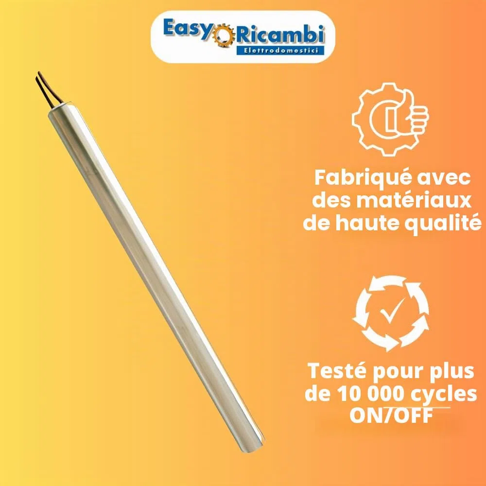 Easyricambi - Bougie d'allumage pour poêle à pellets 320W, modèle linéaire de diamètre 10 mm et longueur 180 mm, résistance pour un chauffage rapide, pièce de rechange pour de nombreux modèles de