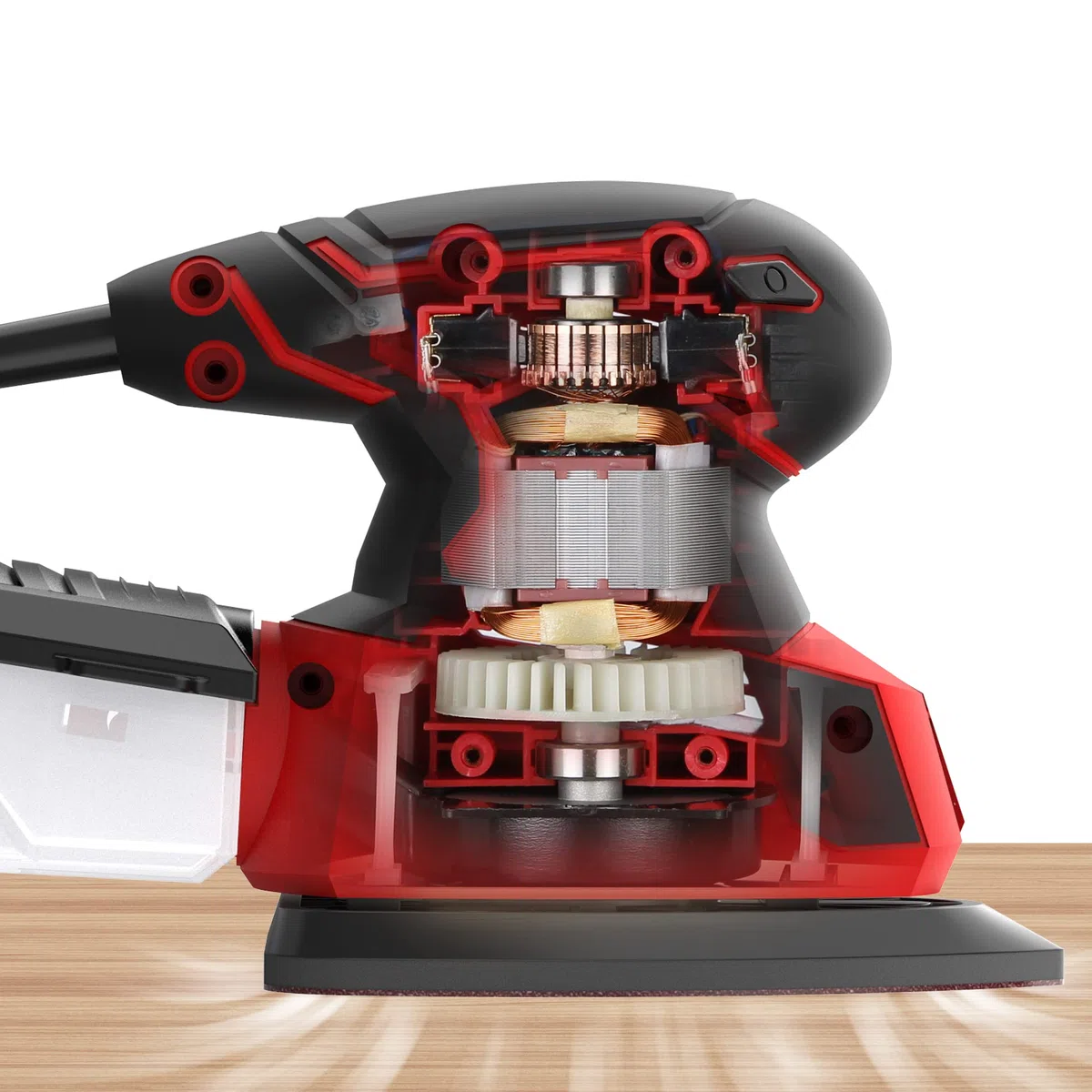 POPULO Ponceuse Vibrante 130W 14000 RPM Ponceuse de Détail Professionnel avec Cordon d'alimentation 1.83m, Système de Collection de Poussière,12PCS Feuilles Abrasives pour Le Ponçage,Le Polissage