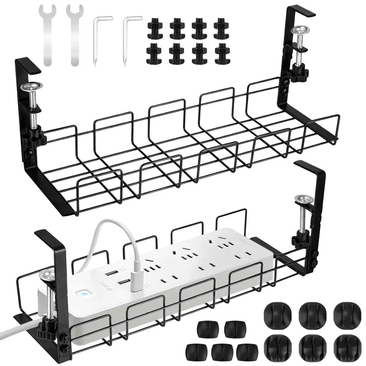 Plateau de Gestion des câbles sans perçage,Plateau de câbles avec Pince pour Gestion des Fils de Bureau,Rangement Cable Bureau,Support de câbles d'ordinateur pour Bureaus,Maison (2 Pièces)