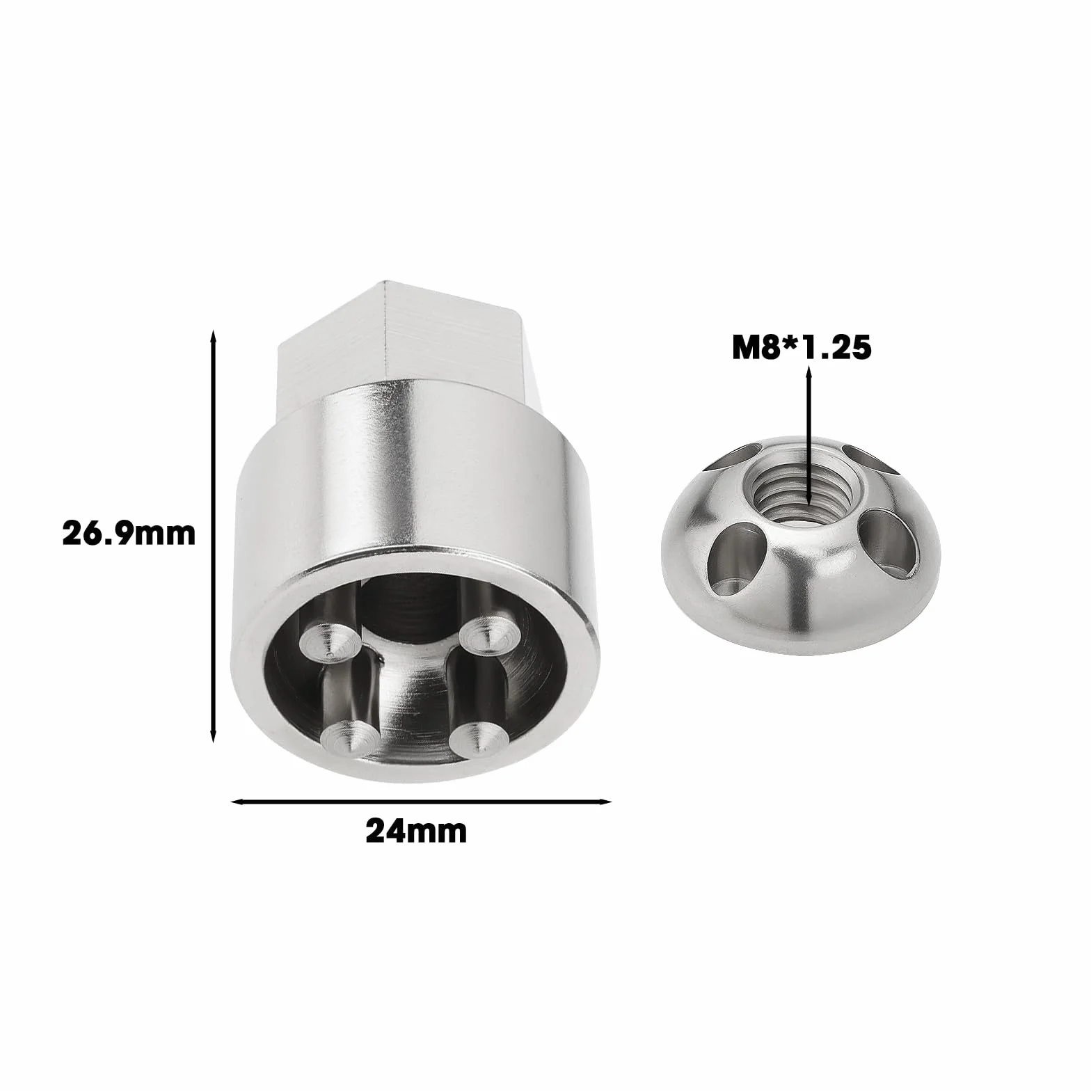 1 Jeu D'écrous de Sécurité Antivol M8 à 4 Trous en Acier Inoxydable pour Tente de Toit Porte-vélos Système Solaire (4 écrous 1 Verrou) Argent