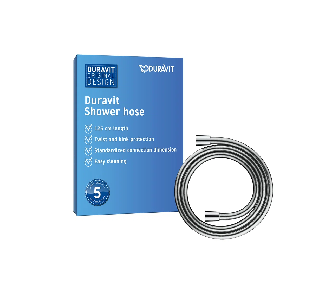 Duravit Universal flexible de douche, tuyau de douche 1,25 m avec protection contre la torsion, protection contre le pliage, anti-torsion, chromé