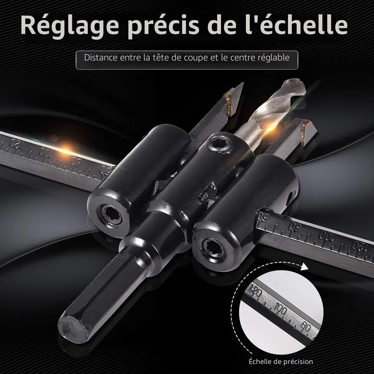 KATUR Scie à trous réglable Kit de mèches pour trous circulaires 30mm à 300mm, mèches de scie à bois pour cloisons sèches, coupe ronde, outils de bricolage pour le travail du bois