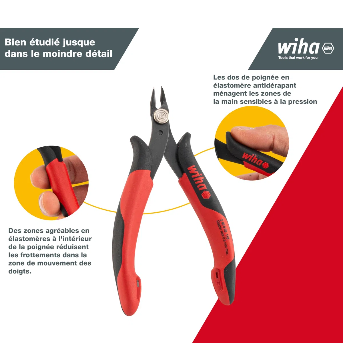 Wiha Pince coupante de précision électronique avec tête pointue sans flanc 130 mm (26812)