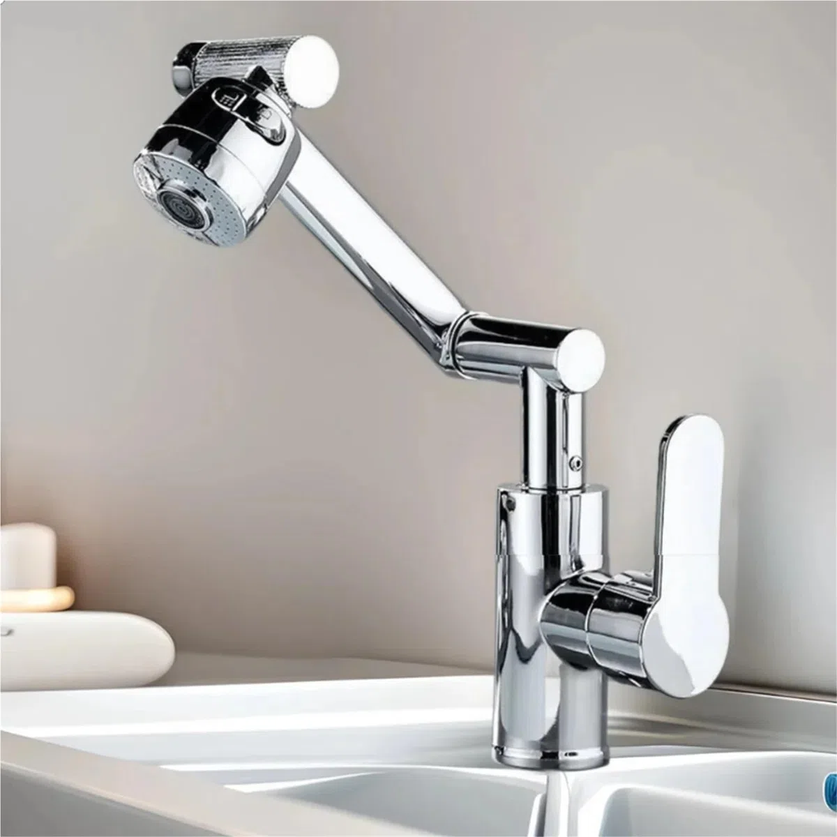 Robinet pivotant à Bras robotisé, Robinet de Cuisine à Bras mécanique Rotatif, Robinet de Salle de Bain for évier de Cuisine(Silvery)