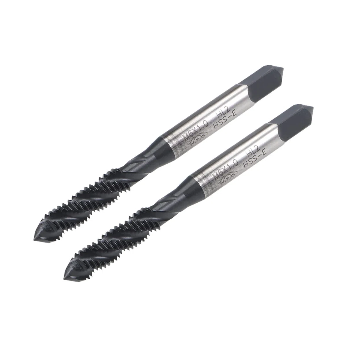 sourcing map Lot de 2 tarauds à goujure hélicoïdale M6 x 1,0, filetage métrique en acier rapide, revêtement nitruré, tige ronde avec extrémité carrée, tolérance H2